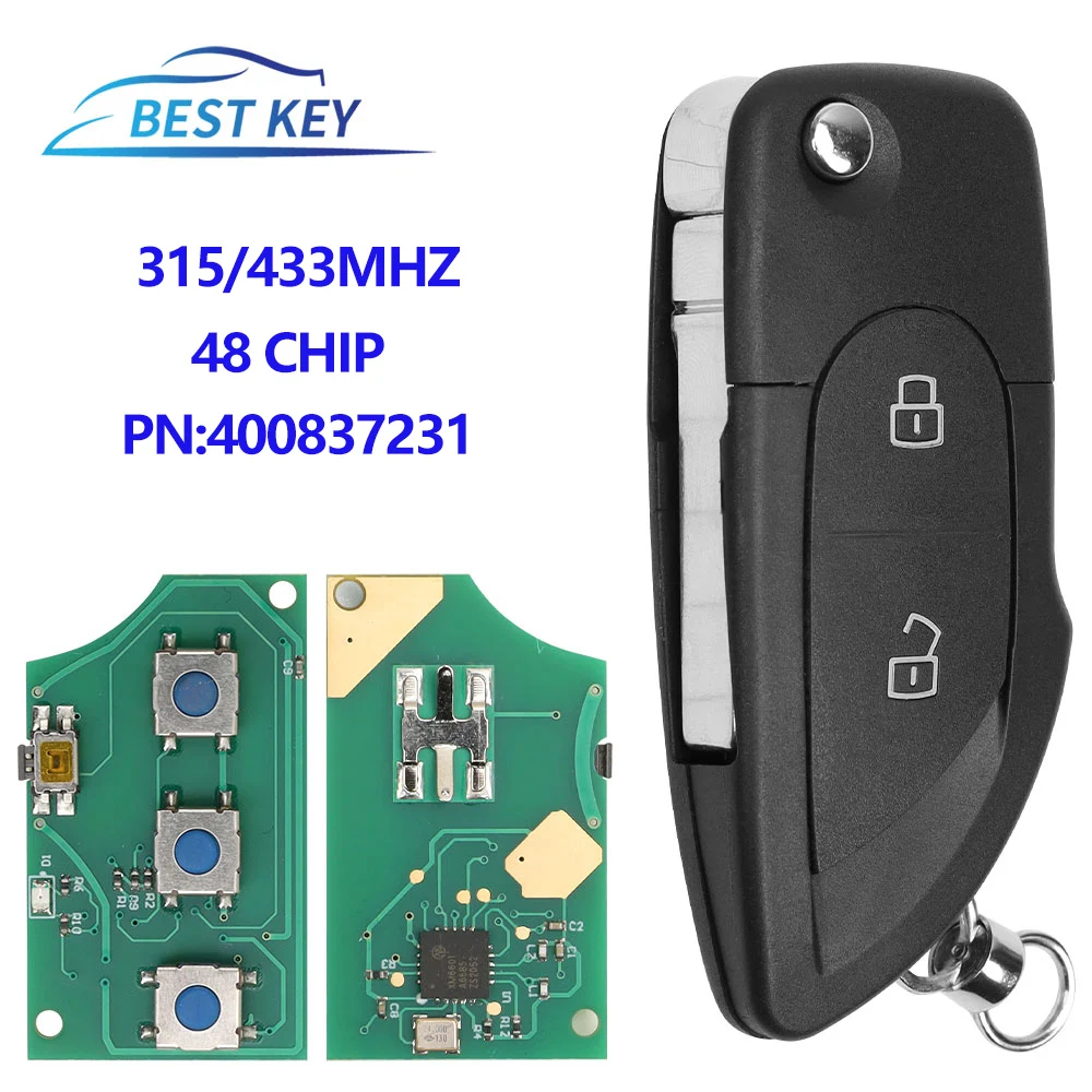 

BEST KEY PN 400 837 231 A 2 Buttons 48 Chip 315/433 MHZ Folding Car Auto Smart Remote Key For Lamborghini Gallardo Car Key