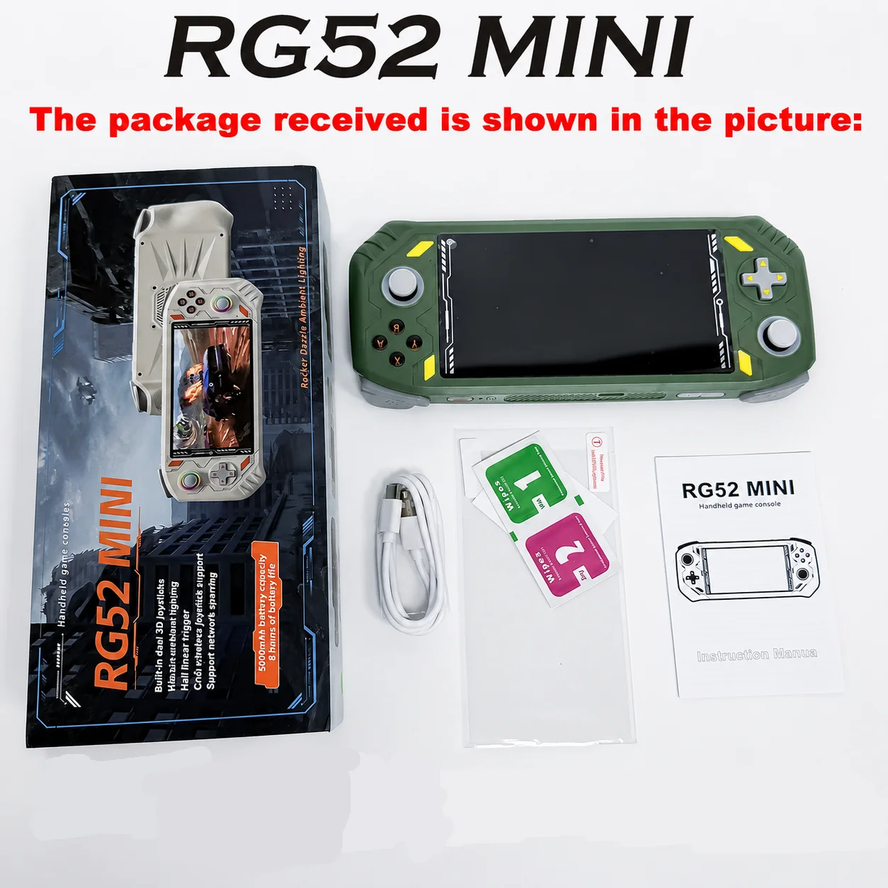 Portable RG52 Mini Handheld Gaming Machine Full‑Laminated IPS Display Dual 3D RGB Joysticks Vibration Motor WiFi Bluetooth HDMI