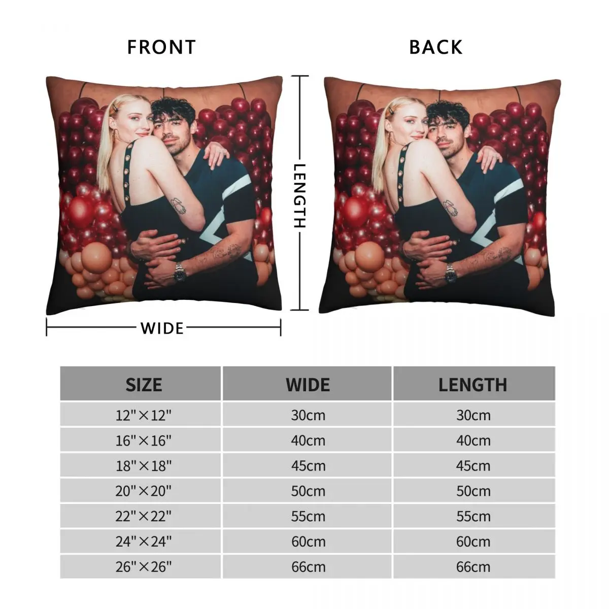 Joe Jonas And Sophie Turner Square Pillowcase Polyester Linen Velvet Printed Zip Decor Sofa Seater Cushion Cover