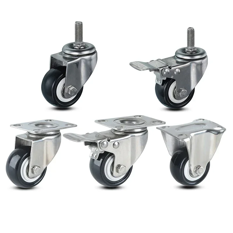 304 Stainless Steel Casters Wheels 4Pieces Polyurethane Tread Mute No Rust For Humid Environment Industrial Casters