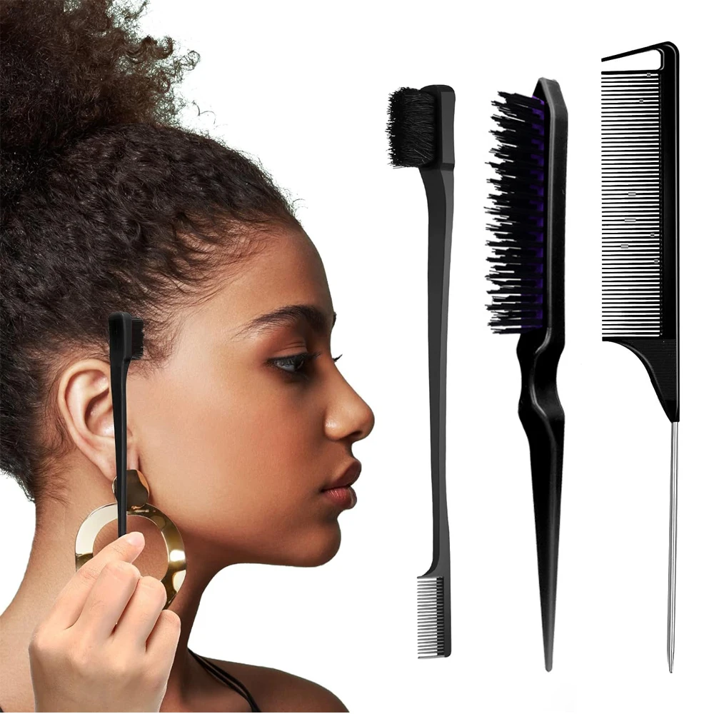 3-Piece Hair Styling Comb Set with Triple Tear Hair Brush, Mouse Tail Comb Edge Brush, Salon Hair Styling Tool, Hair Tail Tool