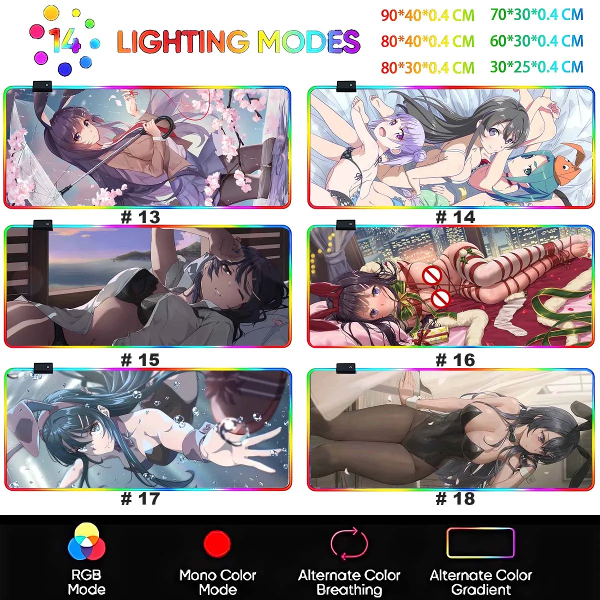 أنيمي ساكوراجيما ماي كبير عدم الانزلاق ماوس الوسادة LED الخلفية ماوس الوسادة ساكوراجيما ماي الجدول Overwatch الألعاب لوحة المفاتيح حصيرة مكتبية #6