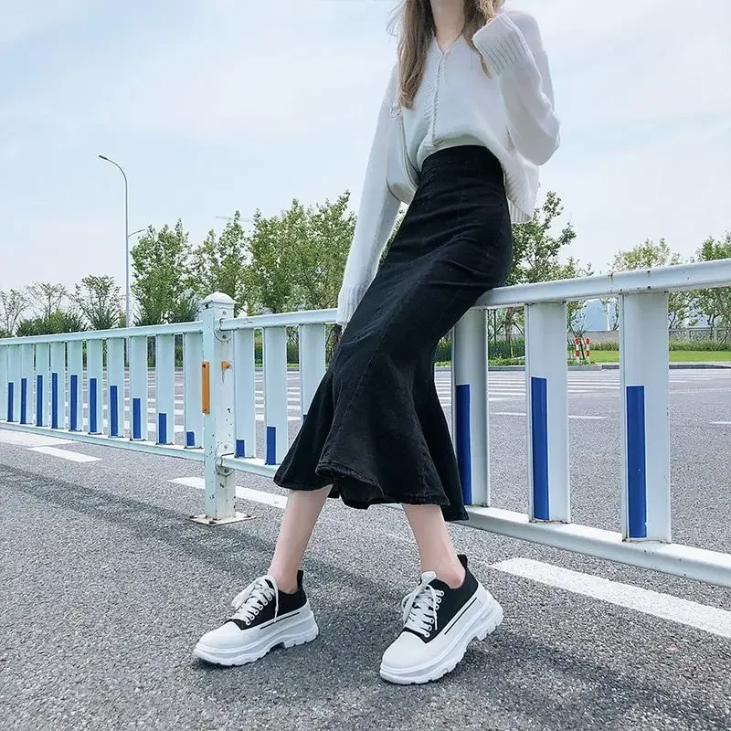 2024 Women Skirt Spring and Autumn New High Waist Stretch Fishtail Skirt Casual Versatile Ruffles Denim Skirts Female