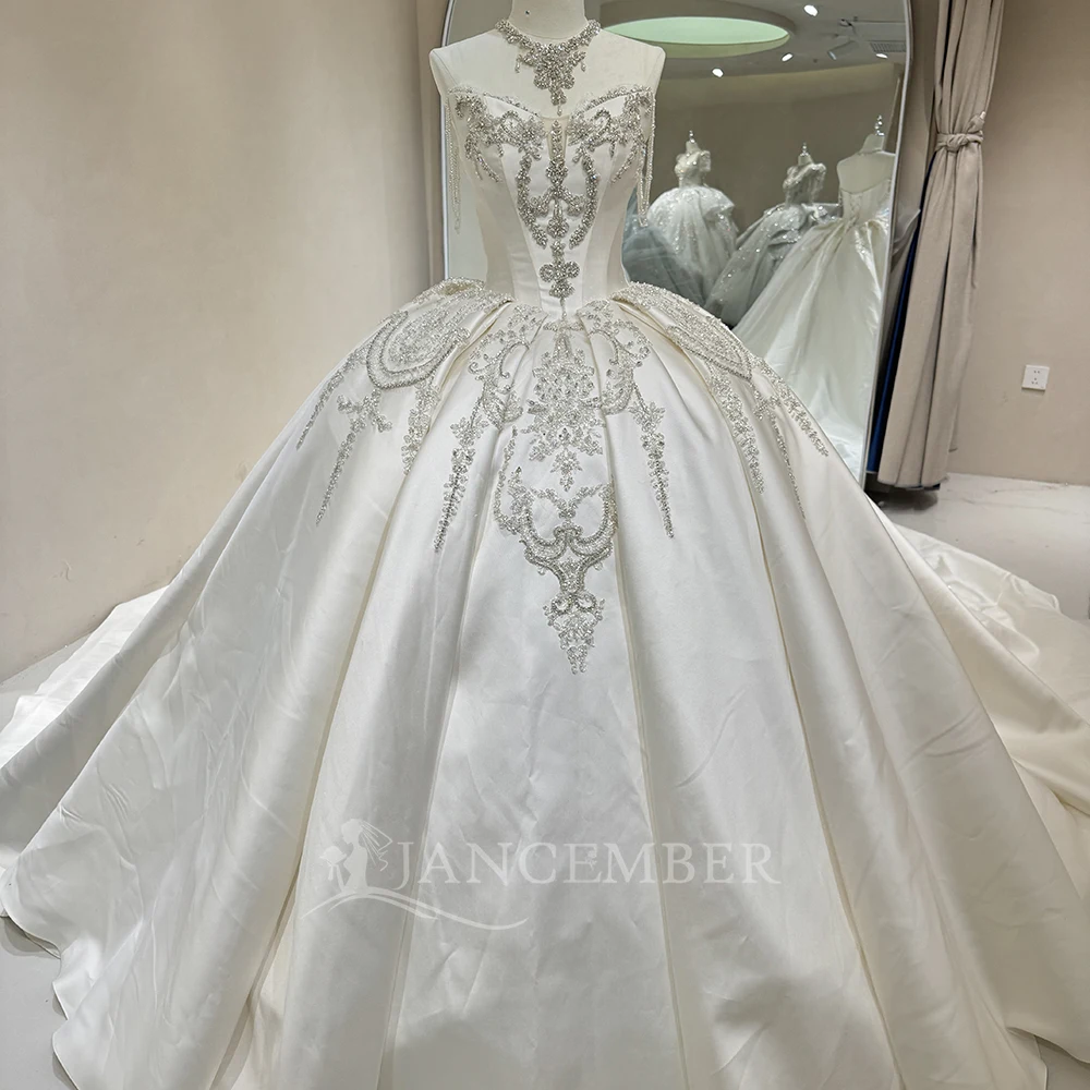 

Индивидуальное романтическое бальное свадебное платье из атласа с бисером, без рукавов, блестящее, на шнуровке сзади, Vestidos De Novia