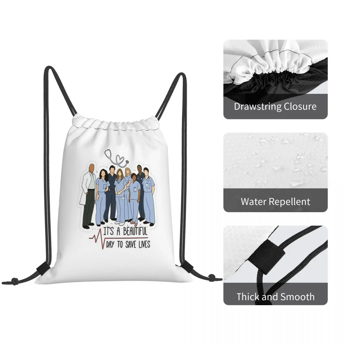 Its A Beautiful Day To Save Lives Backpacks Fashion Drawstring Bags Sports Bag Book Bags for Man Woman Students