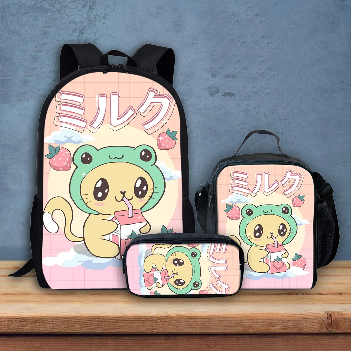 Kawaii Cat Anime Print Girls Boys Zipper Backpack High Quality Children Primary School Schoolbags Large Capacity Book Bag Gifts