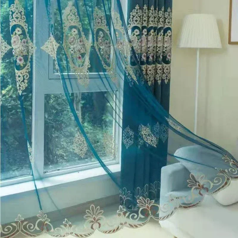 Cortinas bordadas para sala de estar, dormitorio, comedor, ventanas, puerta, Europeo, rojo hueco, boda, chenilla, cortina de sombreado alto