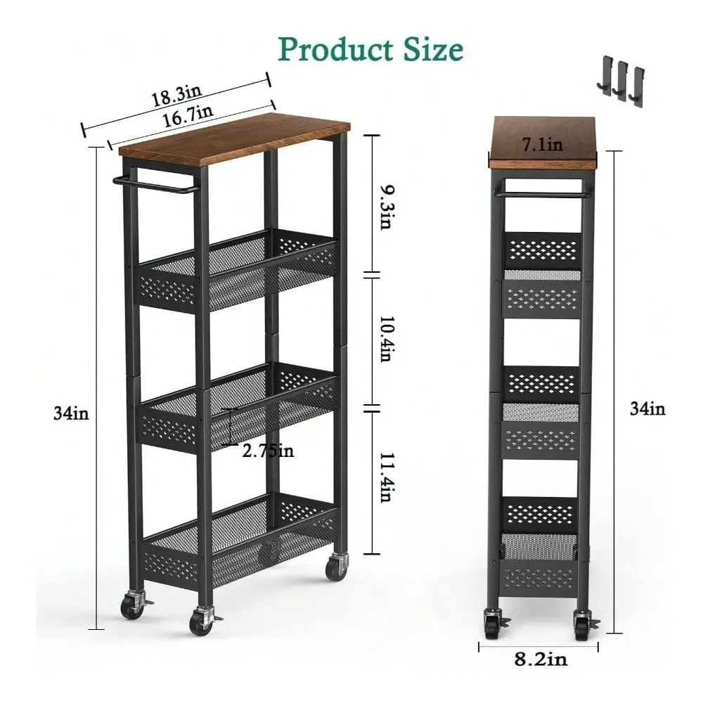 

Kitchen Island And Cart Kitchen OrganizersStorage Cart 4 Tier Narrow Kitchen Rolling Cart On Wheels Small Space, Mobile Utility