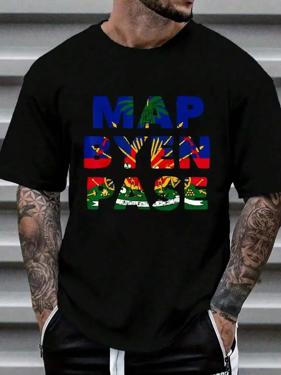 100% Cotton Haiti Haitian Flag Love Map Byen Pase Ayiti Proud T-Shirt Women's Men's Graphic Tee Causal Tops Fashion Tshirt Short