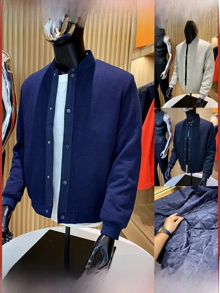 

Thiened Cotton Interlined Wfle Fabric Jaet Autumn Winter Men's Faion Simple Baseball Collar Coat Stand Fit Long Sl...