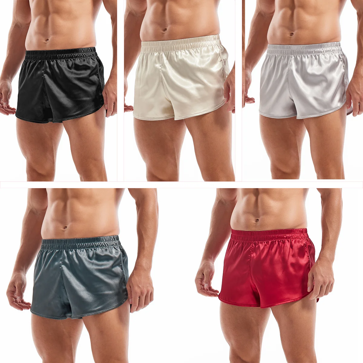 Satin Underwear Boxers Men\'s Sexy Boxer Briefs Smooth Silk Pajamas Shorts Loose Split Man Lounge Boxershorts Home Sleep Bottoms