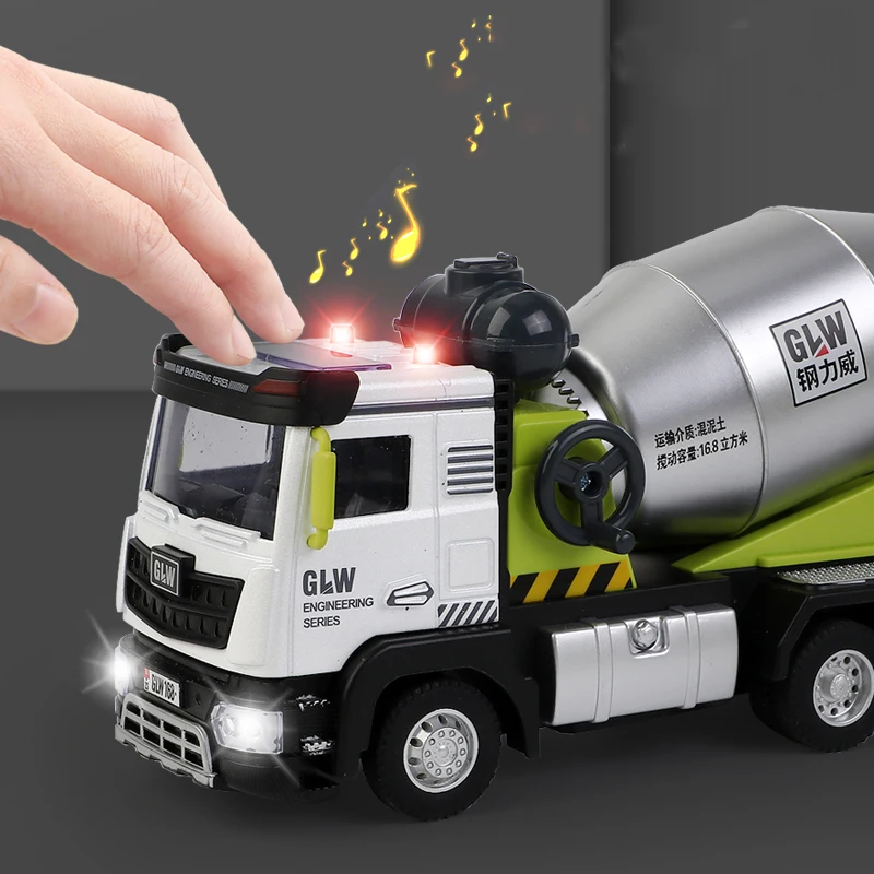 1:40 5 Styles Green Vehicle Pullback Light and Sound Diecast Crane Engineering Truck Construction Alloy Toys for Children Gifts