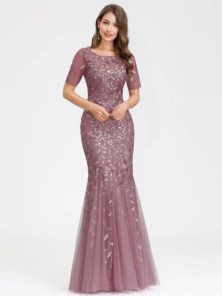 

Customized Retro Tulle Applique Draped Trumpet O-Neck Long Dresses Bespoke Occasion Dresses Exquisite Sizes Available Matching