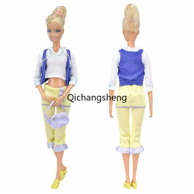 

Fashion 11.5" Doll Outfits Set White Long Sleeve Shirt Blue Tank Tops Pants Bag 1/6 BJD Clothes For Barbie Accessories Girl Toys