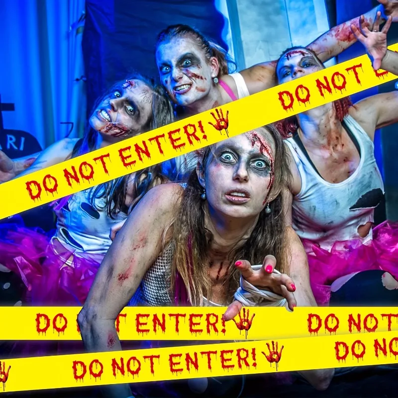 شريط تحذير للهالوين بطول 25 مترًا، لا تدخل شريط تحذيري لديكور حفلات الهالوين، ديكور داخلي وخارجي مخيف