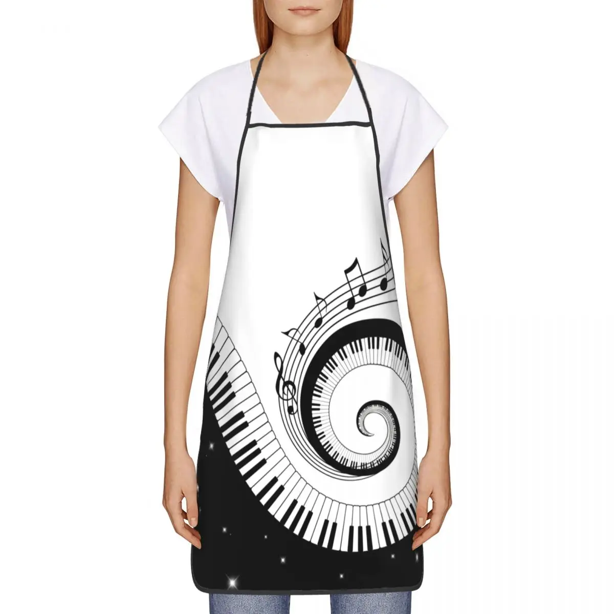 Unisex Piano Keys Spiral Kitchen Chef Cooking Baking Apron Women Men Creative Music Notes Tablier Cuisine for Painting