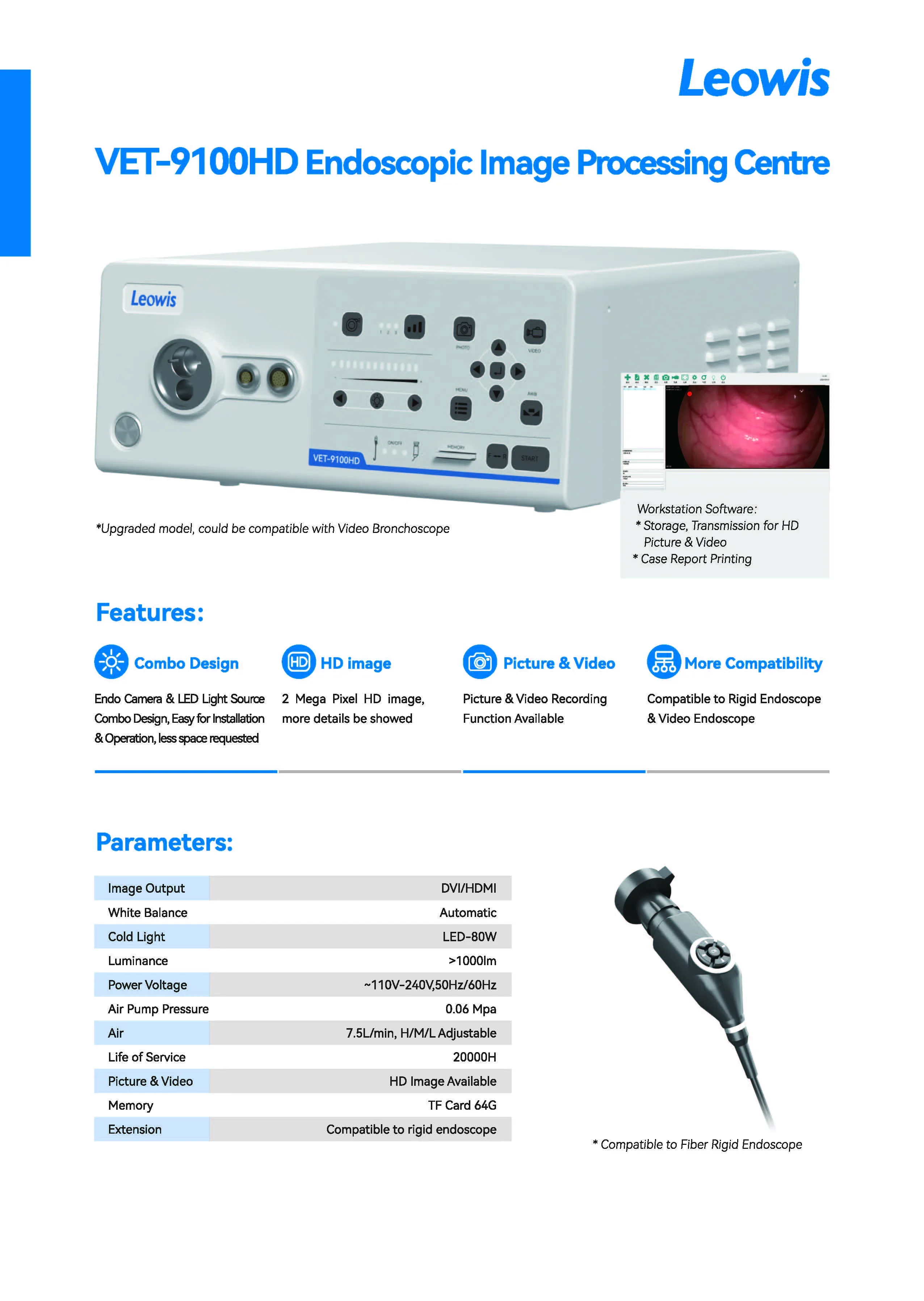 HD Veterinary Endoscopy Image Processing Center compatible to rigid endoscope and videoscope