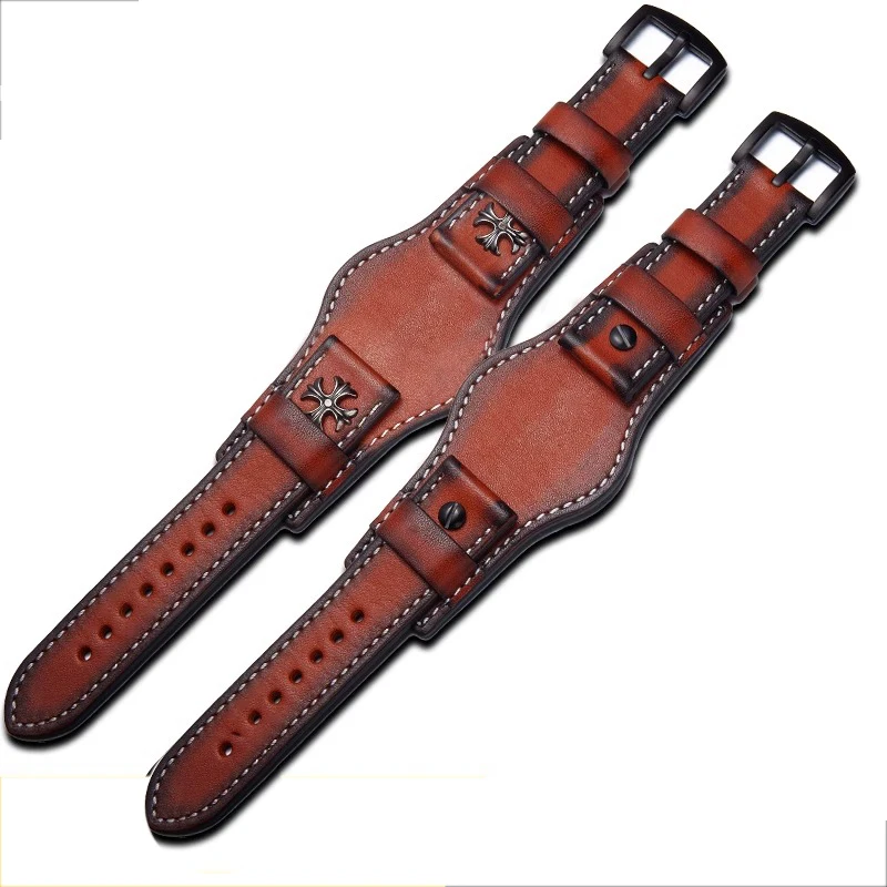 Leather Retro Strap Hand Brushed Watch Chain Base Style Leather Strap For Fossil Panerai Rolex Tudor Watch Accessories 18 20 22