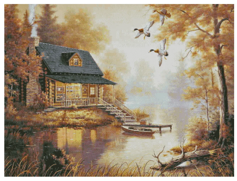 Top Quality Autumn A Lodge of the Forester Counted Cross Stitch Kits 14CT White Canvas Embroidery DIY Handmade Needle Home Decor