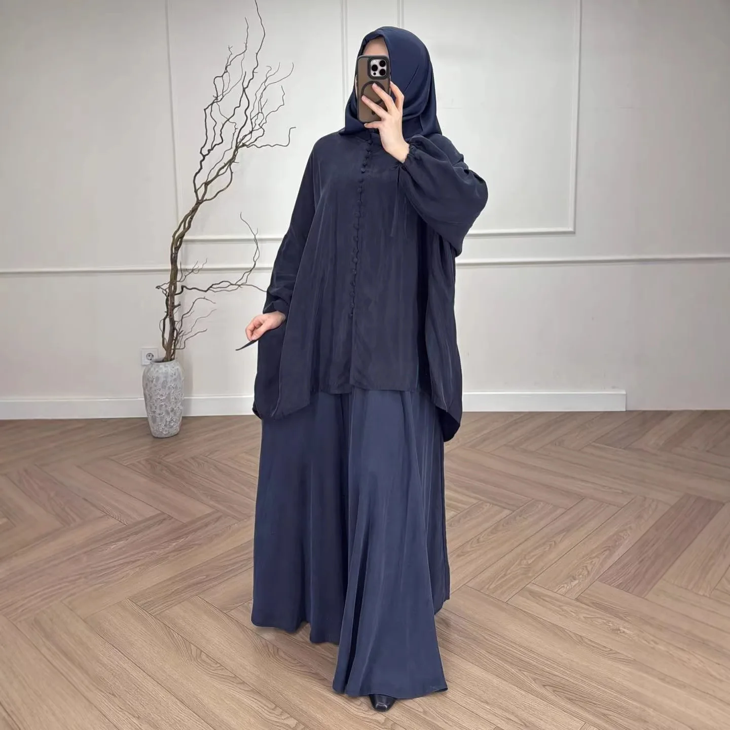 

Women 2 Piece Set Shirt Skirt Suit Eid Muslim Ramadan Single Breasted Top Long Skirts Outfits Morocco Dubai Islam Ensemble
