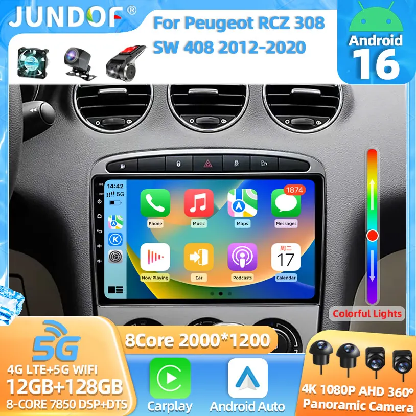 

Car Radio Android 16 For Peugeot RCZ 308 SW 2007-2015 408 2012-2020 wireless CarPlay Android Auto Multimedia Navigation