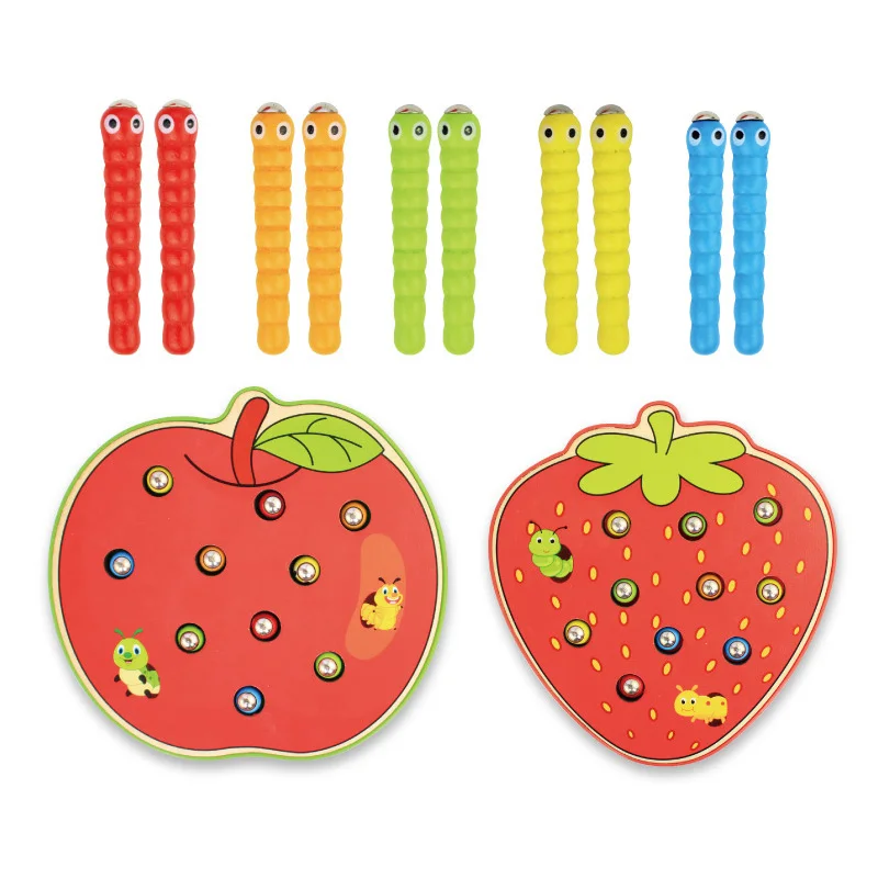 Kids Insect Catching Game Magnetic Fishing Toys Apple Strawberry Shaped Development Fine Motor Skill Toy Gift for Toddler