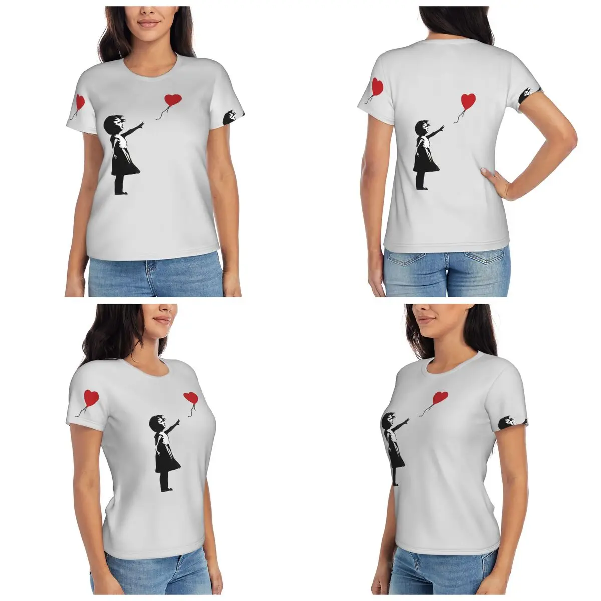 Banksy - Girl With Balloon T-Shirt for Women Crew Neck Streetwear T Shirts Women's Short Sleeve Summer Clothes Tops