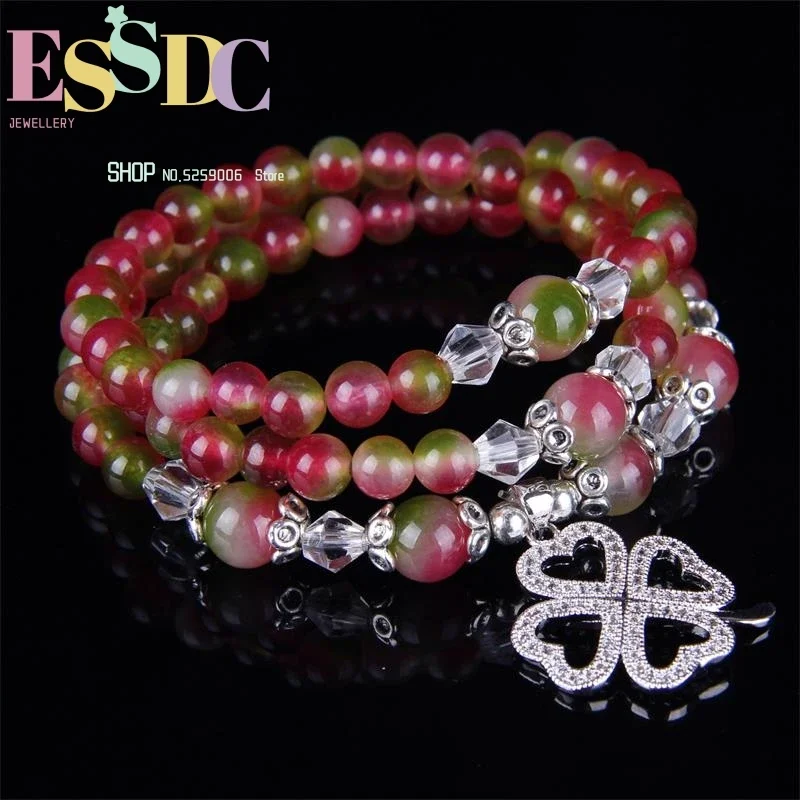 

Crystal Watermelon Bracelet Fashion Four-leaf Clover Pendant Necklace Jewelry Wholesale New Natural