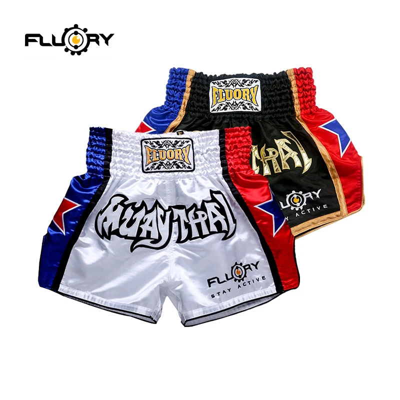 FLUORY Men's And Women's Boxing Shorts, Suitable For Clubs, Gyms, Fighting And Combat High Quality Classic Muay Thai Shorts