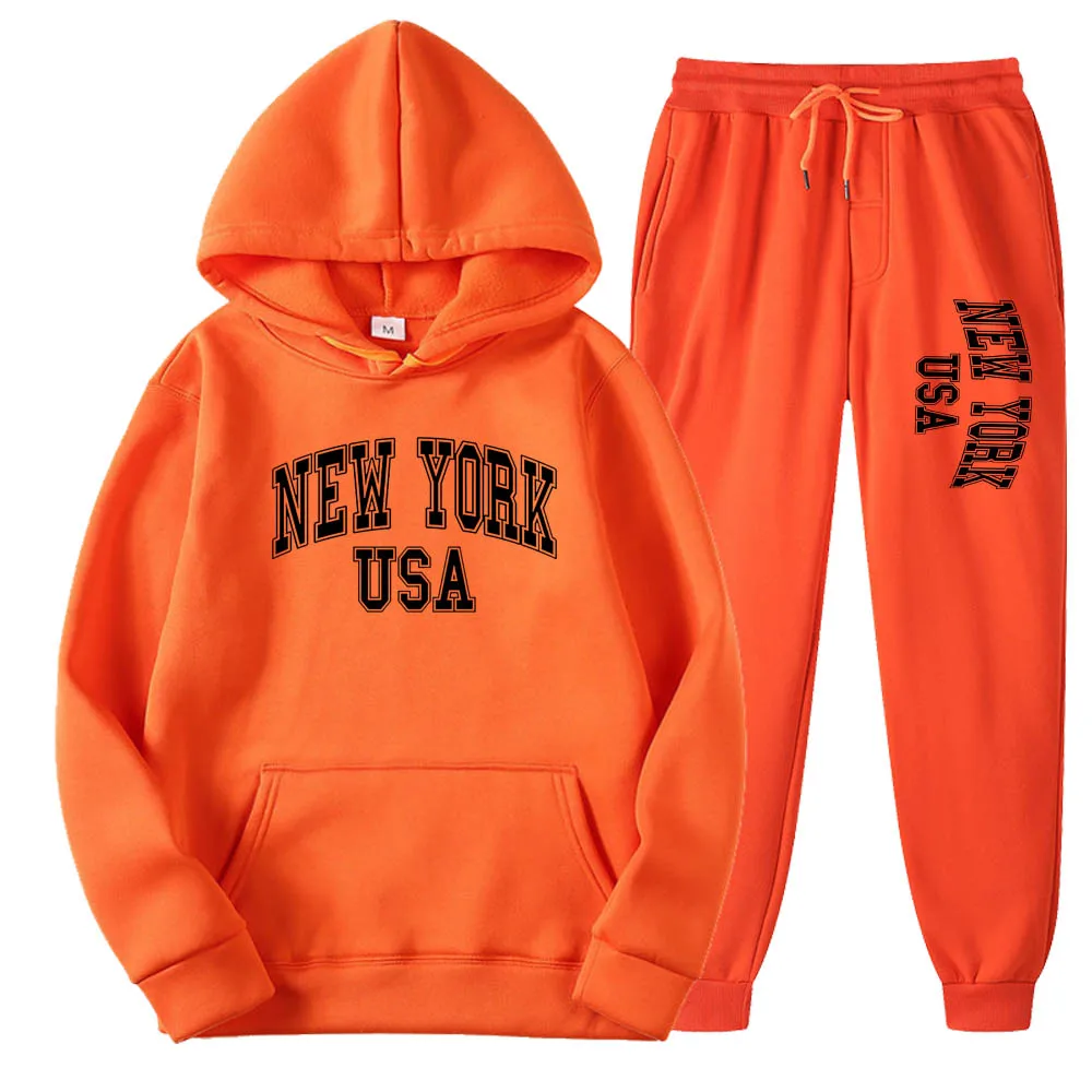 New York Printed Men/Women Hoodie Set Creativity Crewneck Clothing Fashion Oversize Sweatshirt Fashio Crewneck Hoody Male