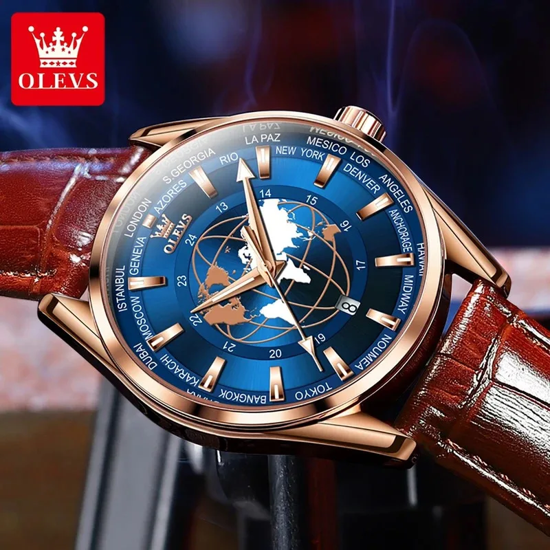 OLEVS 9926 Reloj de cuarzo de moda Correa de reloj de cuero Reloj de pulsera con esfera redonda Calendario luminoso