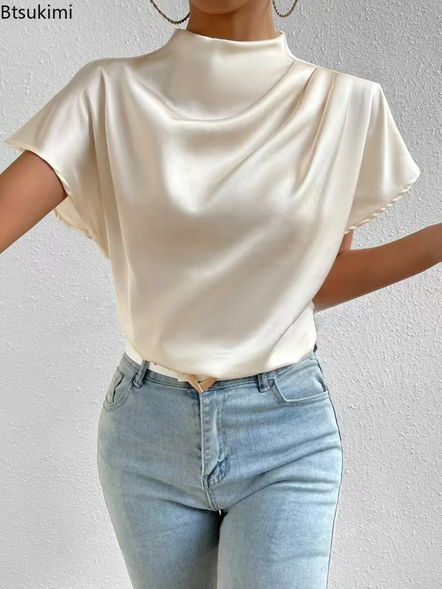 

2024 Women's Summer Elegant Short Sleeve Shirts Senior Sense Collar Unique Design Shirt Top Camisetas Tops Women T-shirts Tees
