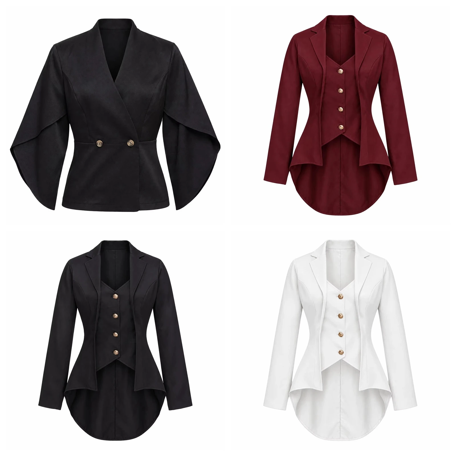 Womens Blazer Swallowtail Tailcoat Lapel Tuxedo Coat Suits Jacket for Nightclub Bar Cocktails Waitress Cosplay Costume Outerwear