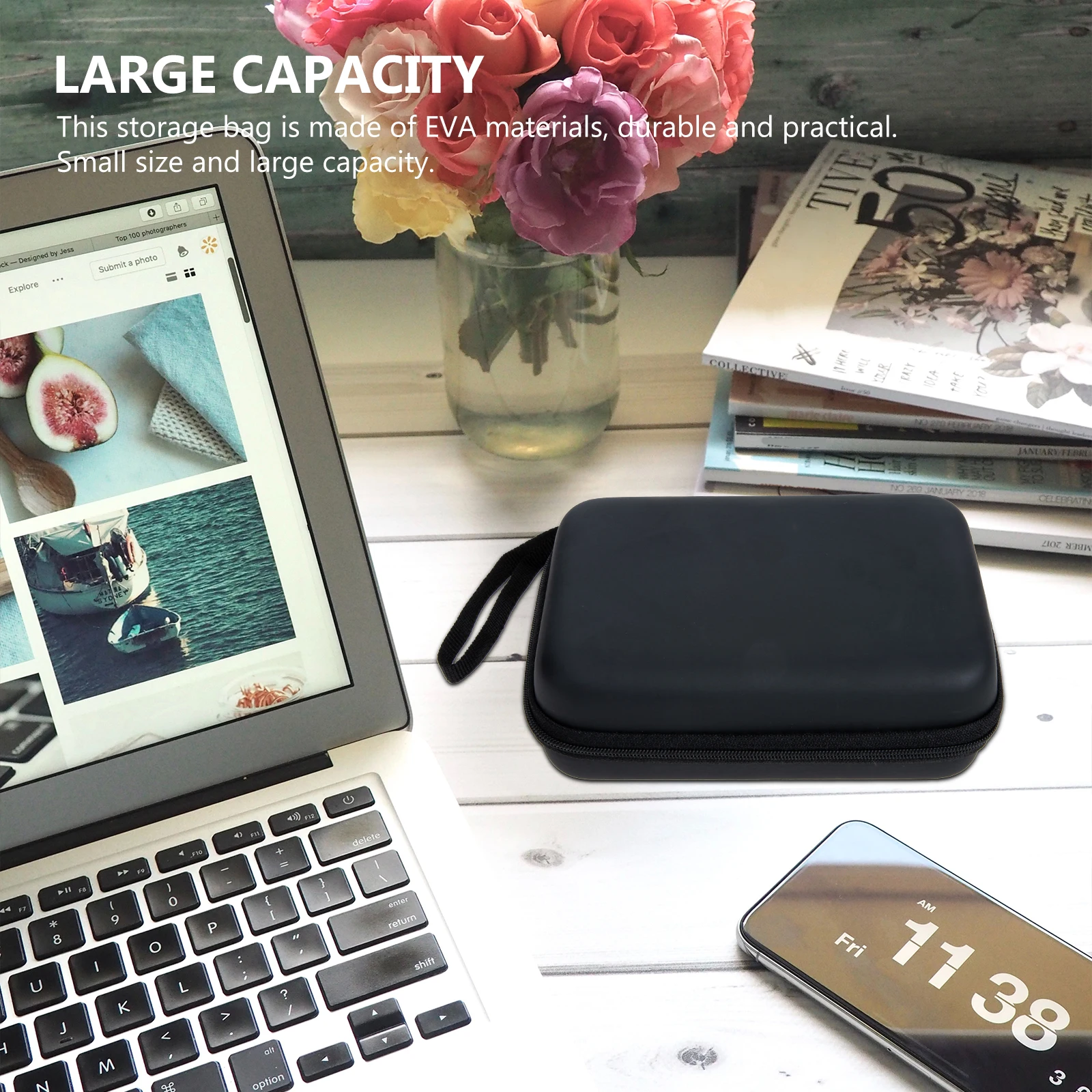 

2Pcs Digital Accessories Storage Bag Large Capacity Eva Waterproof Zipper Design Multipurpose Organizer Zipper Storage Pouch