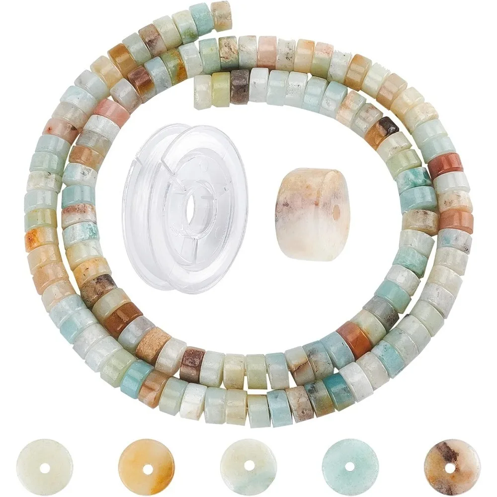 

1 Box DIY Stretch Bracelets Making Kit Including 1 Strand Amazonite Jasper Heishi Disc Rondelle Spacer Beads 1 Roll Stretchy