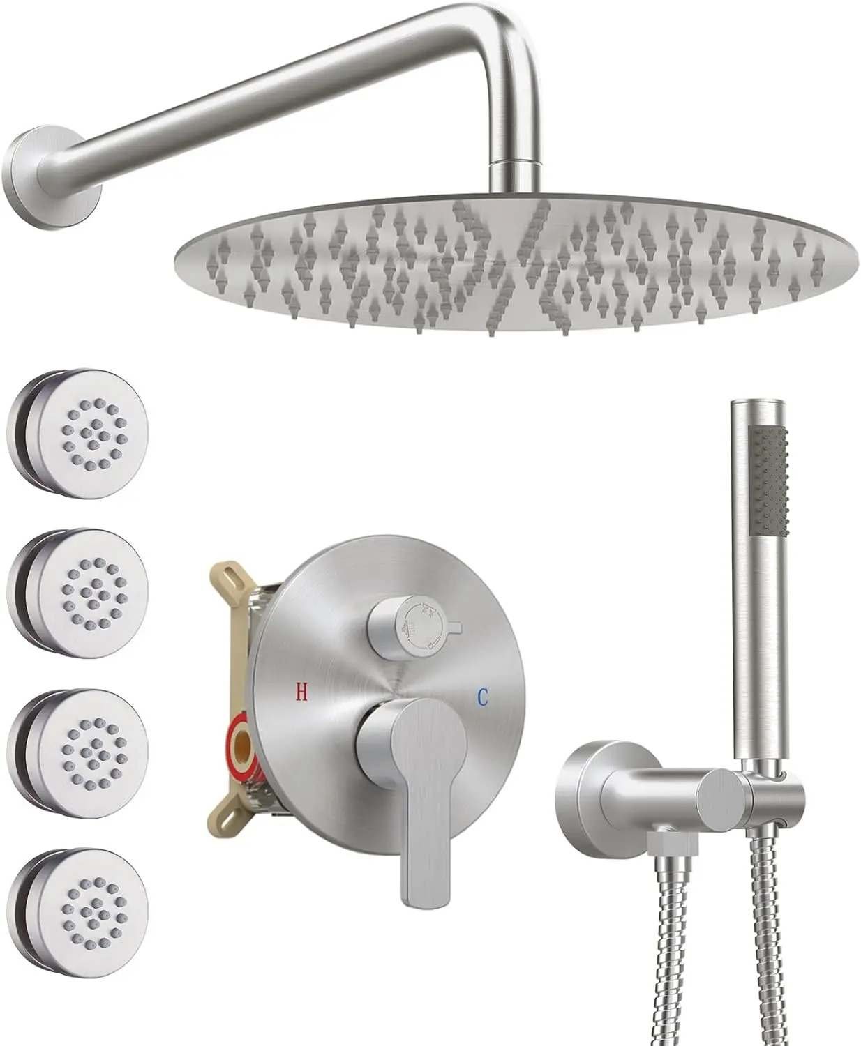 Shower System with Body Jets, 12 Inch Powerful Full Body Shower System with Rainfall Shower