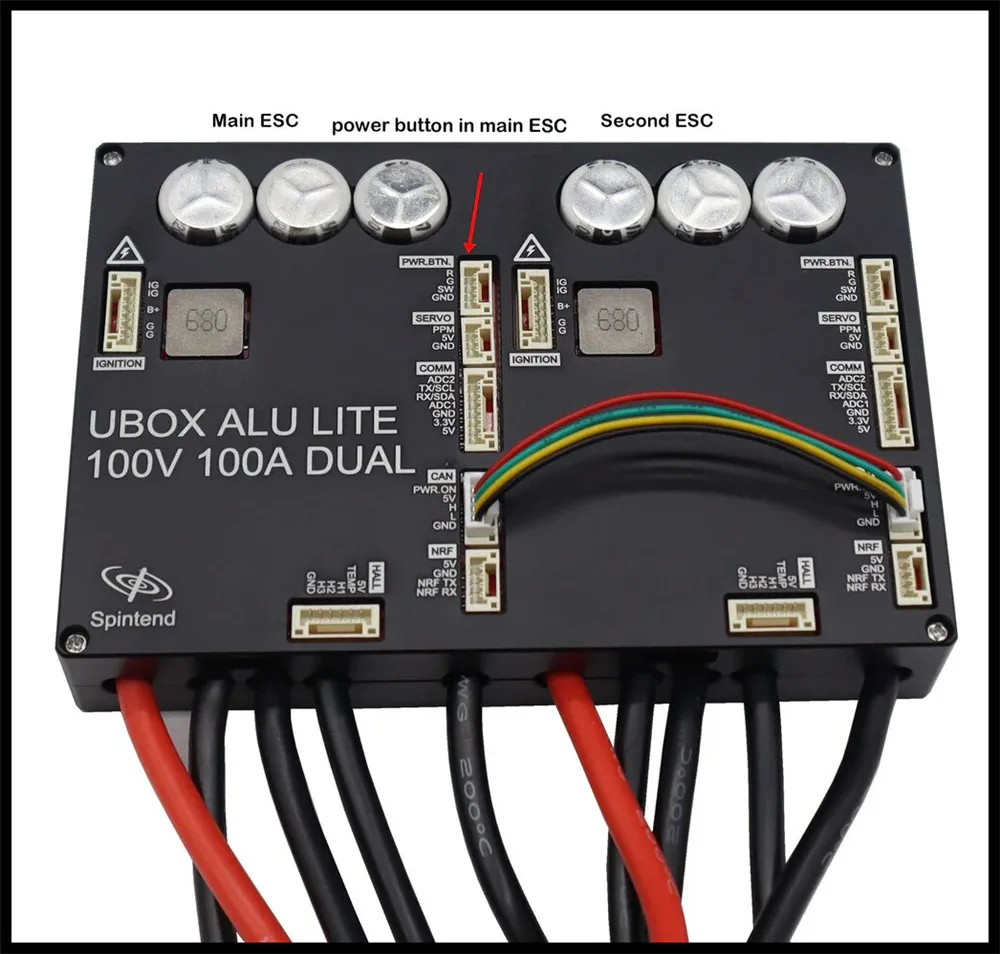 100V 100Ax2 Dual Ubox Aluminum Controller with 2.4Ghz Receiver Integrated Based on VESC for Electric Scooter Skateboard Bike