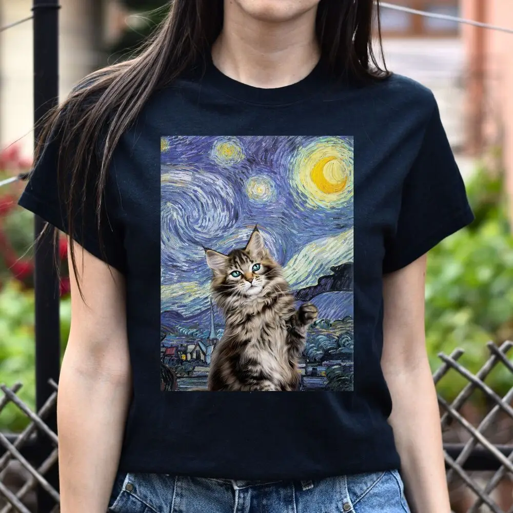 Cat Van Gogh Unisex shirt cat painting tee Black Dark Heather High Quality 100%Cotton Short Sleeve