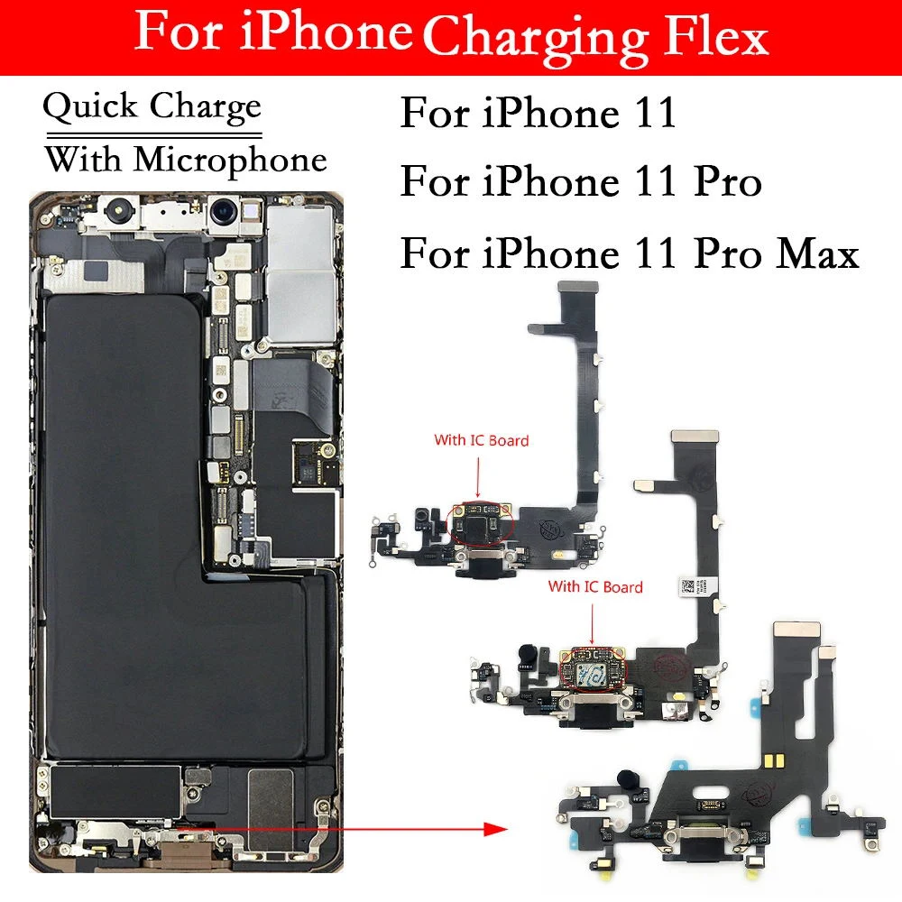 New Charge Port Flex For iPhone 11 Pro Max 11Pro USB Charger Charging Port Dock Connector Flex Cable With IC Board Micro