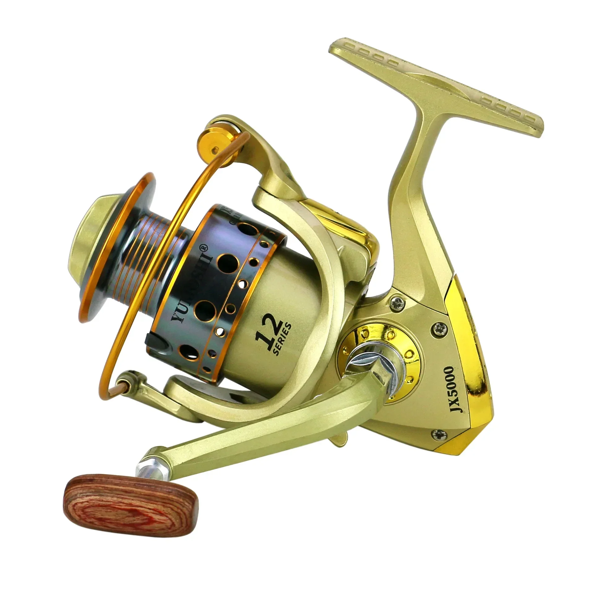 Spinning Wheel Left And Right Hand Interchangeable Wooden Handle Metal Fishing Reel JX1000-7000 5.5:1 Sea Fishing Reels