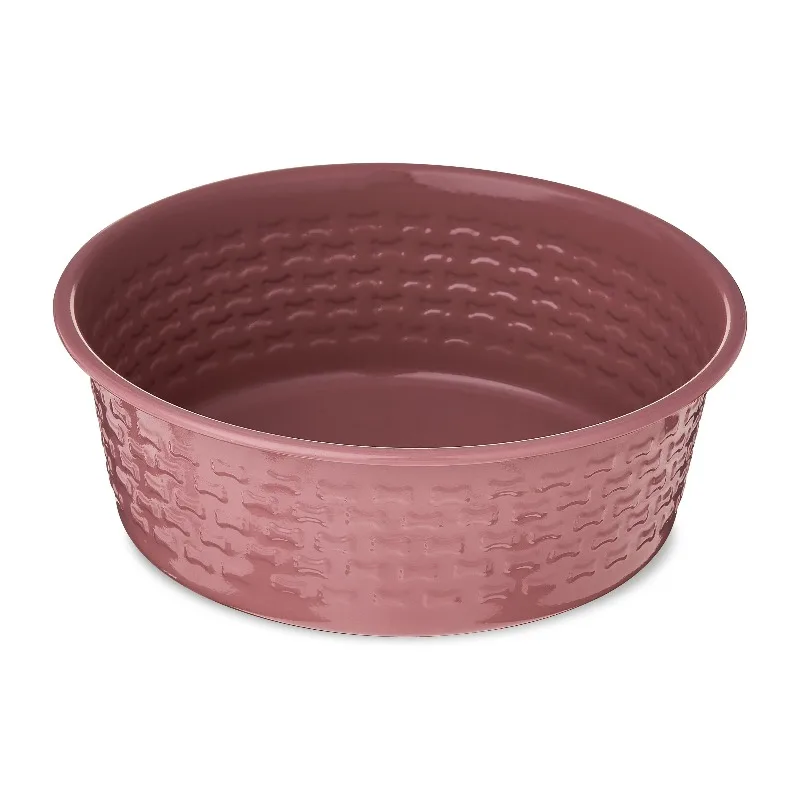 Large Stainless Steel Embossed Dog Bowl, Red Bones