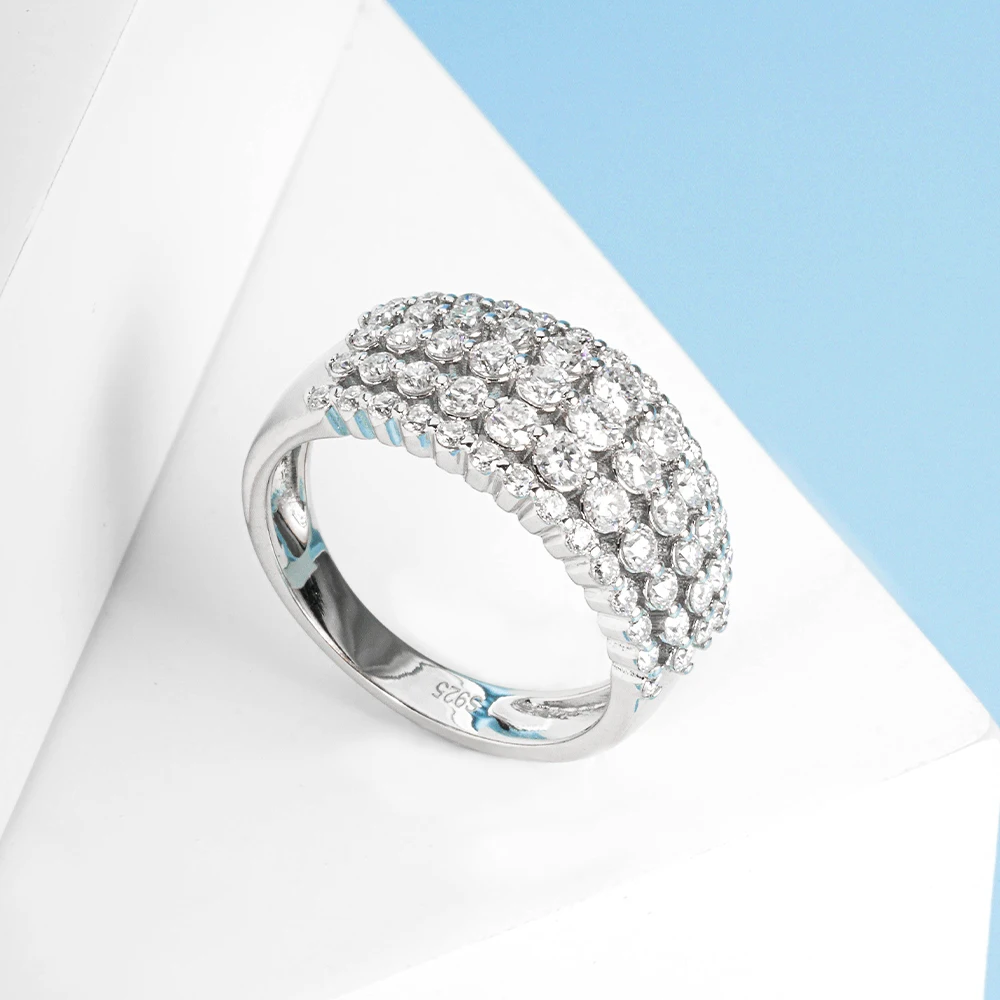 

D Color 3 Row Moissanite Rings For Women Anniversary Gift S925 Silver Sparkling Couples Rings Plated Fine Jewelry
