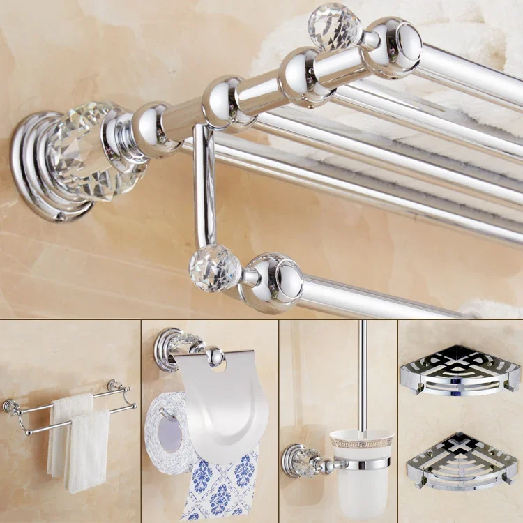 

Shelf crystal towel rack, towel rod, toilet hardware pendant set, no punching