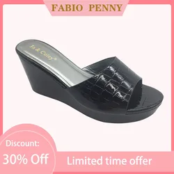 Summer new women wedges solid color slippers pu outsole high heels comfortable African mother casual all-match women sandals