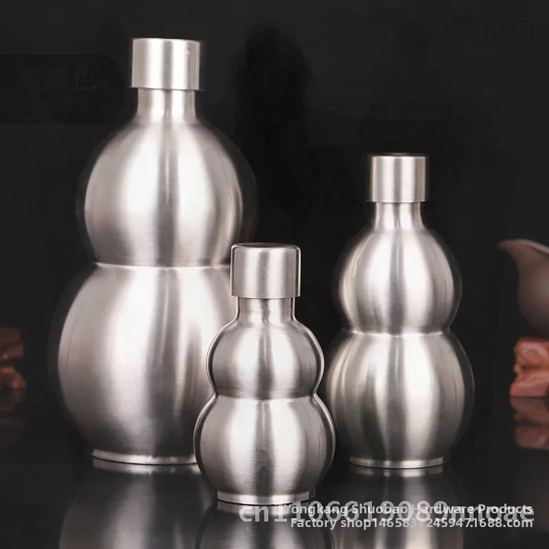 

Classical Stainless Steel Gourd Wine Bottle Portable Water Kettle 1kg 2.5kg 3kg Wine Container Wholesale Outdoor Style