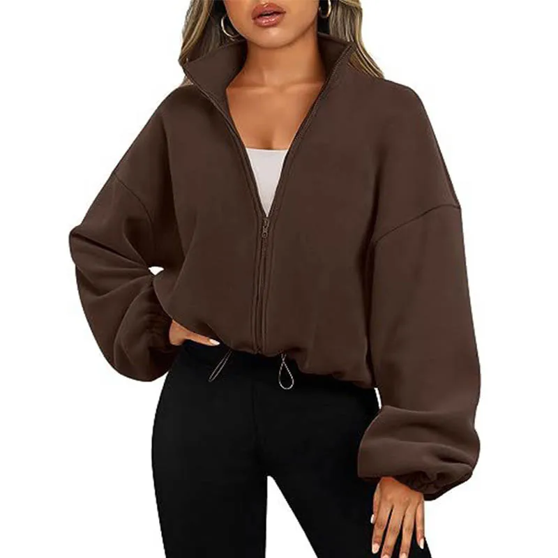 

2024 Women Stand Neck Zippers Autumn Y2k Ropa De Mujer Fashion Streetwear Warm Hoodies Crop Sweatshirt Loose Drawstring