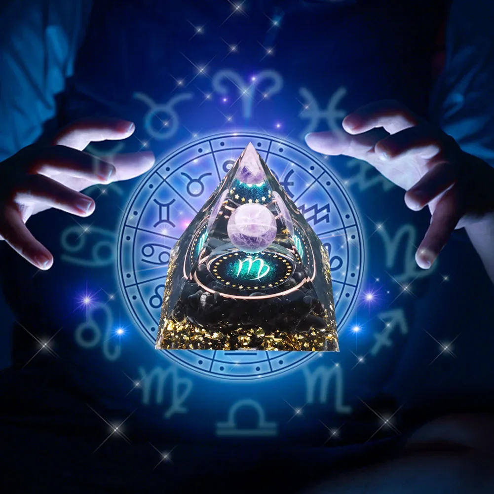 12Constellation Orgonite Pyramid Amethyst Natural Stone Orgone Pyramid Healing Crystal Reiki Chakra Energy Generator Lucky Stone