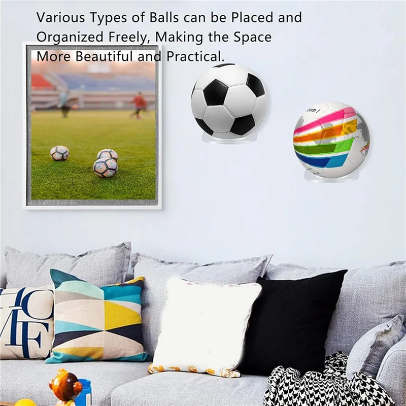 RTENTE-8 pacote suporte de basquete montagem na parede acrílico rack de exibição de futebol invisível claro bola titular prateleira