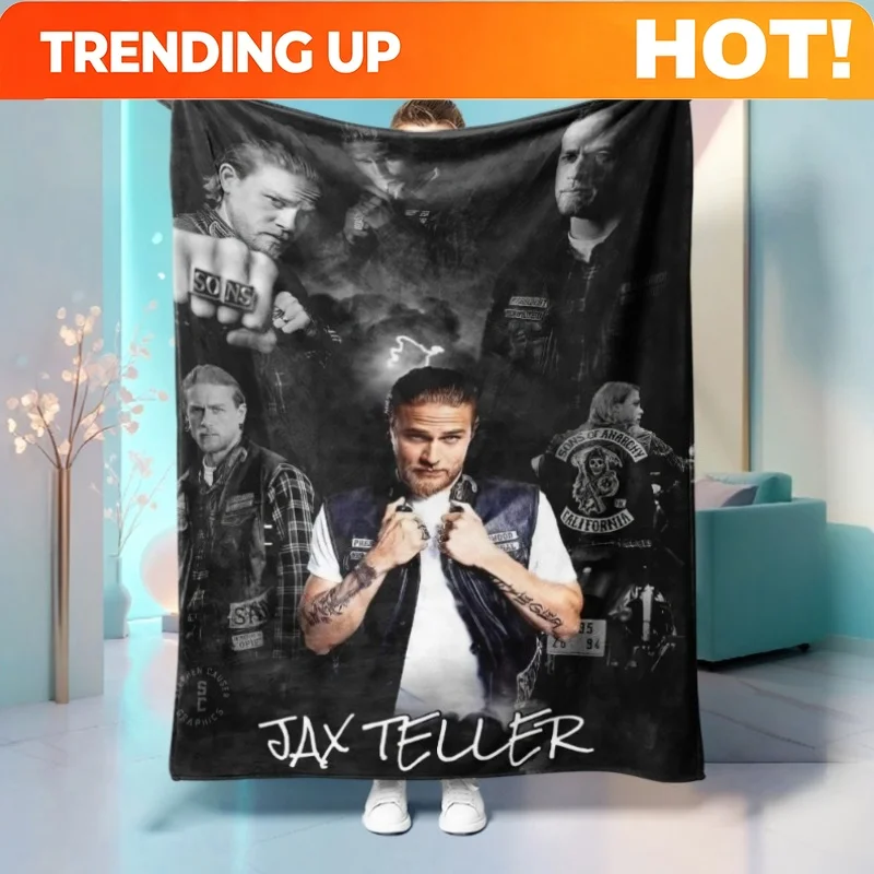 Customize 230GSM American TV Series 'Sons of ' Jax Teller Patterned Flannel Blanket, Soft And Skin-Friendly for Quick Warmth, Su