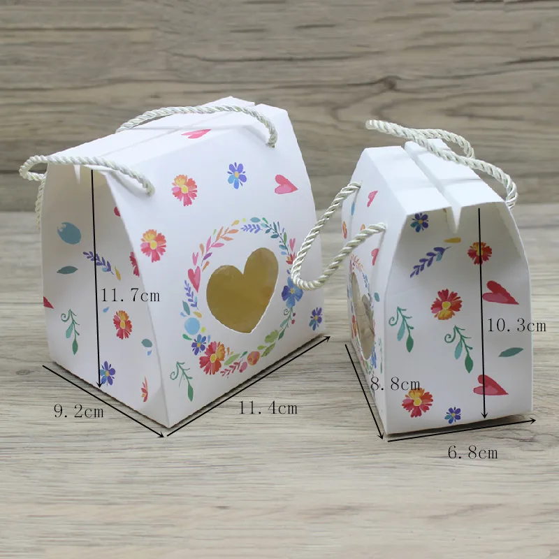 10Pcs  11.7x11.4x9.2cm/10.3x8.8x6.89cm white /kraft paper gifts package box DIY handmade paper window candy bag box